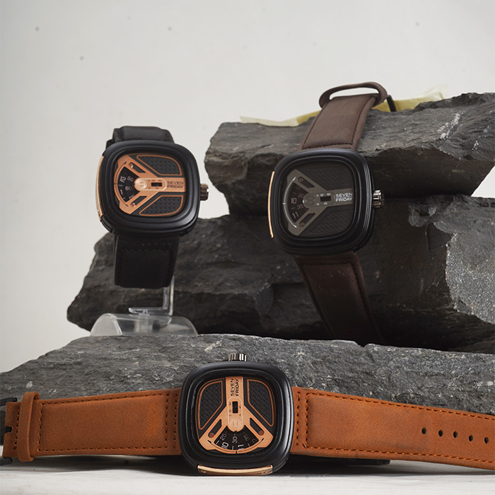 ساعت sevenfriday قهوه ای صفحه مشکی مدل richard