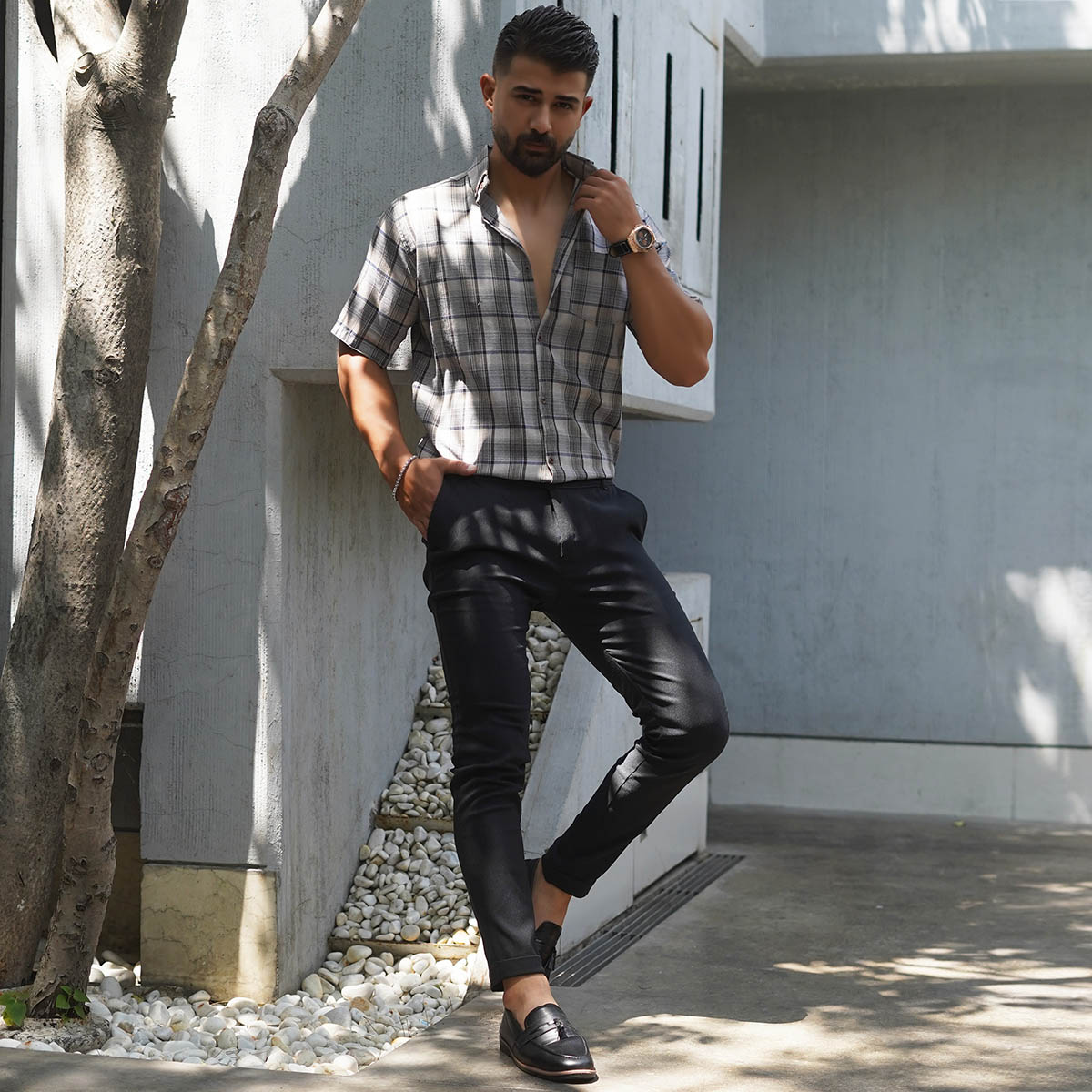 پیراهن آستین کوتاه خاکی مدل Samyar