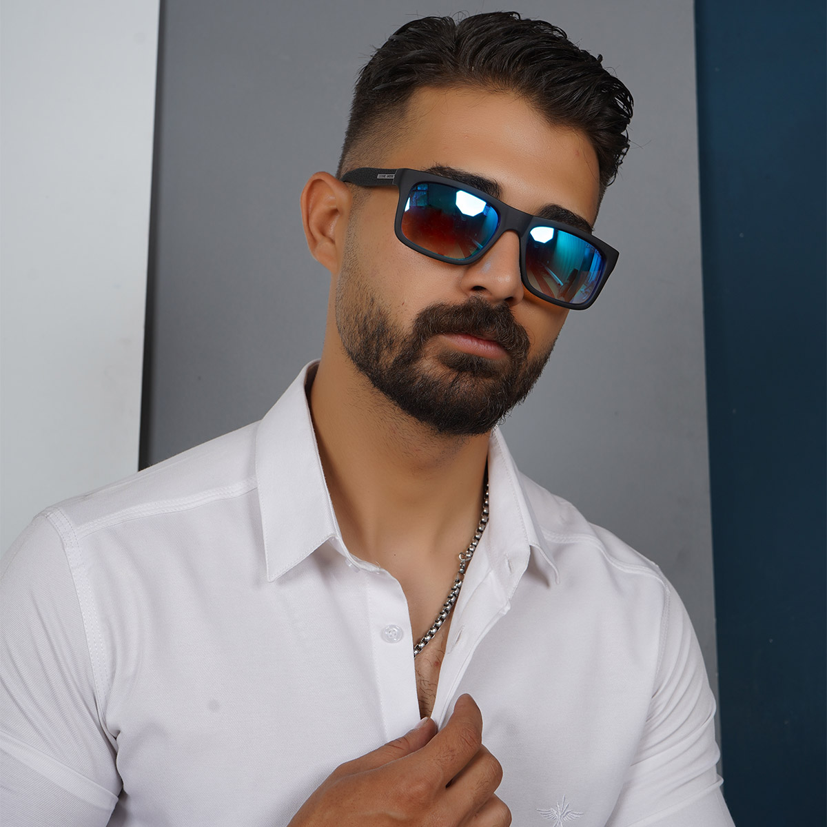 عینک مردانه مشکی صفحه آبی مدل Hugo