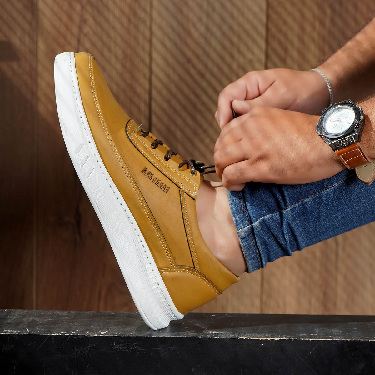 کفش تخت مردانه خردلی مدل Ratin