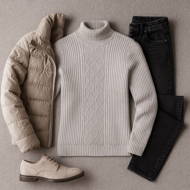 پلیوربافت مردانه سفید یقه اسکی مدل Hakan