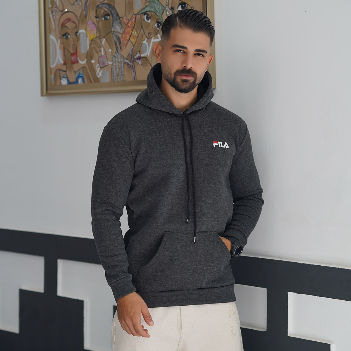 هودی مردانه فیلا ذغالی مدل Pirooz