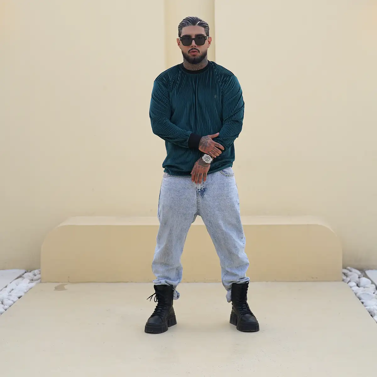 تیشرت آستین بلند سبز مردانه مدل Behrouz