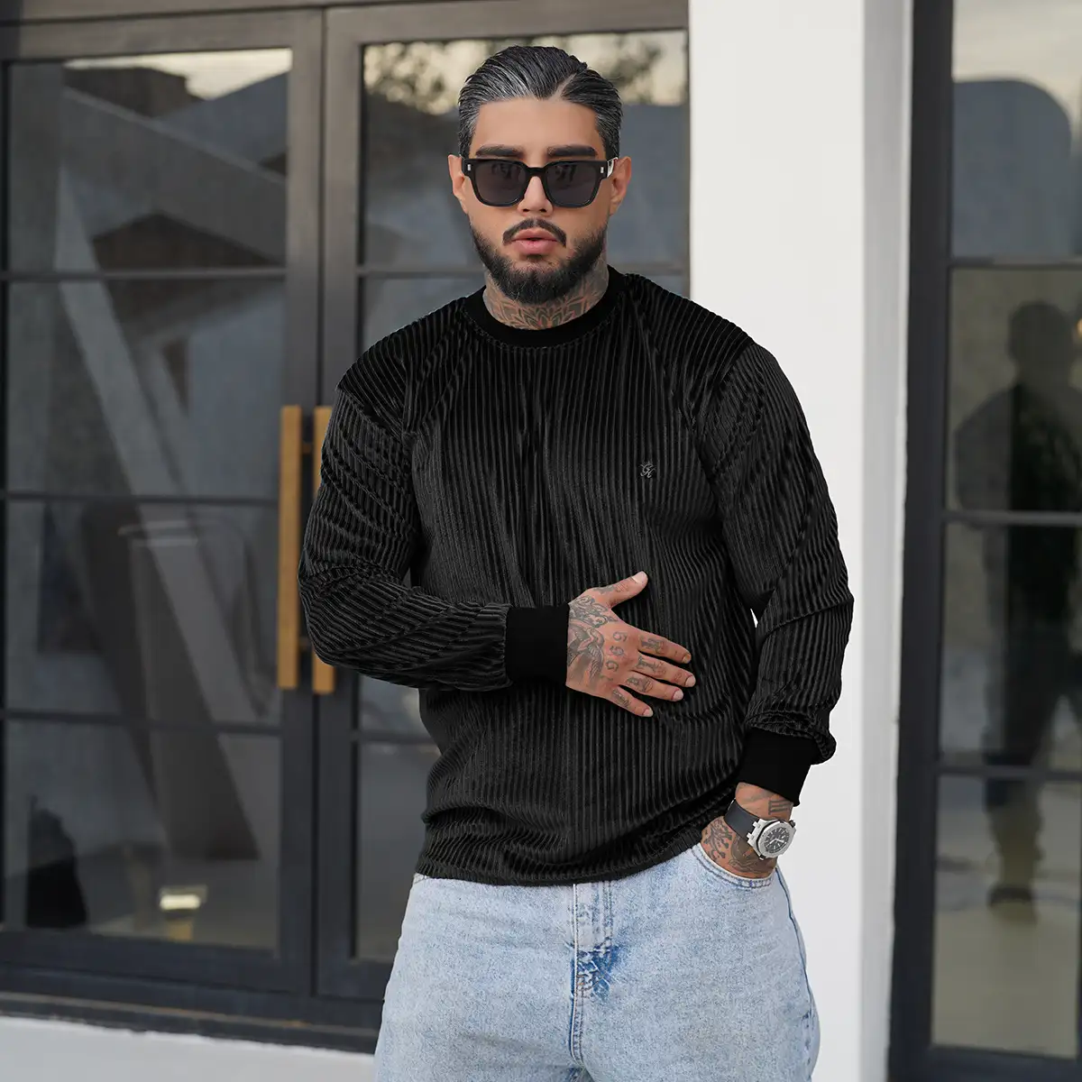 تیشرت آستین بلند مشکی مردانه مدل Behrouz