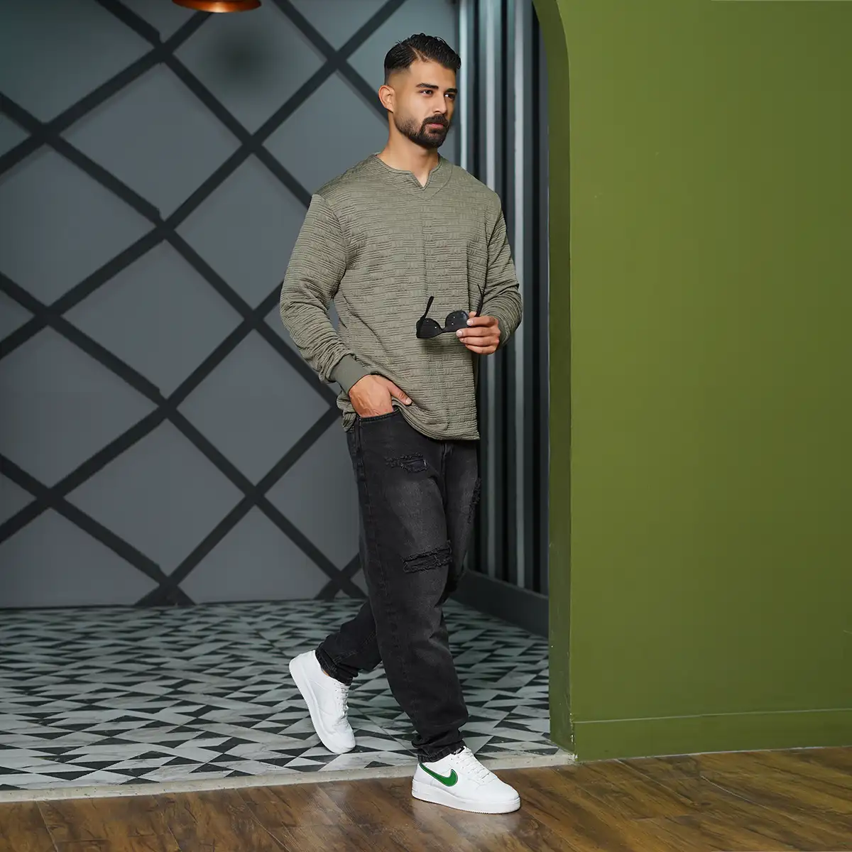 بلوز مردانه سبز مدل Q99