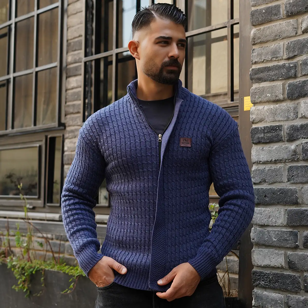 سوئیشرت بافت آبی مردانه مدل OKSEN