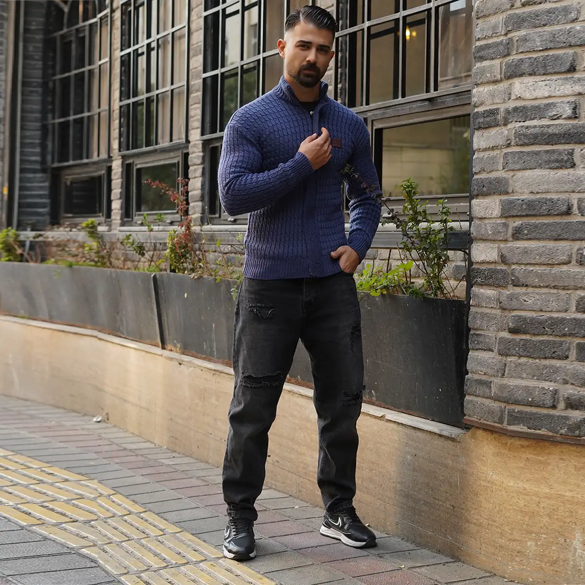 سوئیشرت بافت آبی مردانه مدل OKSEN