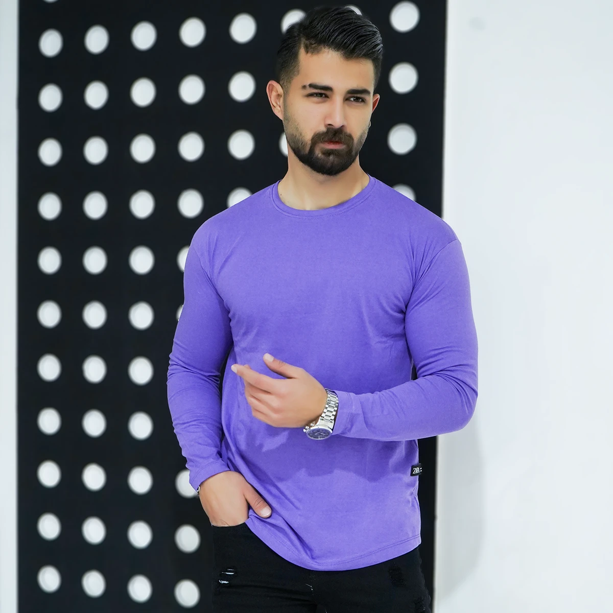 تیشرت آستین بلند بنفش مردانه مدل Vala