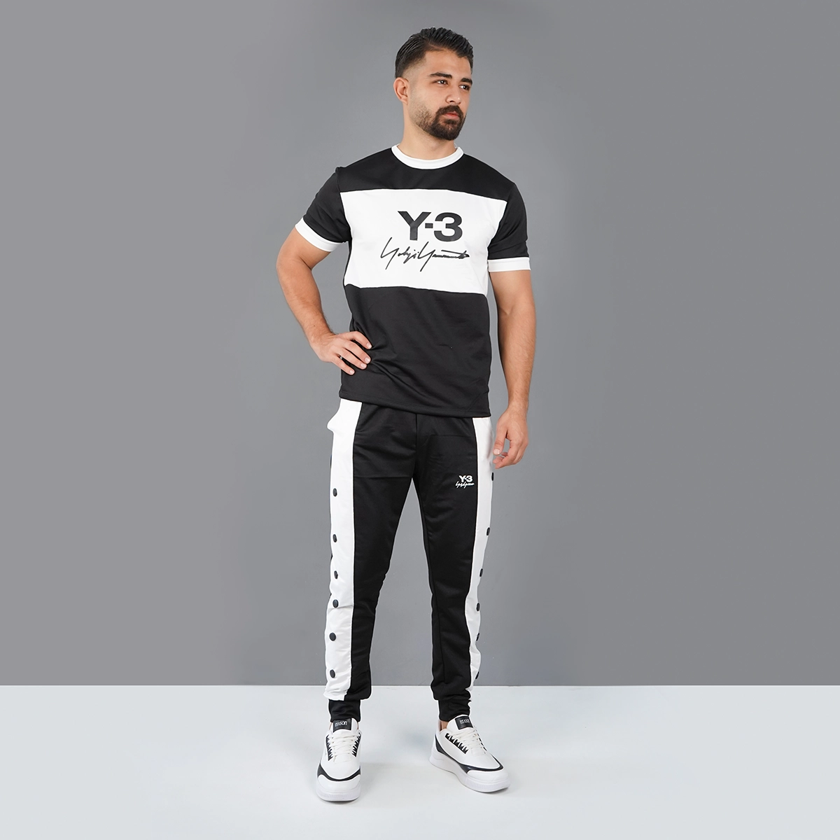 ست تیشرت شلوار سفید مشکی مردانه مدل y-3