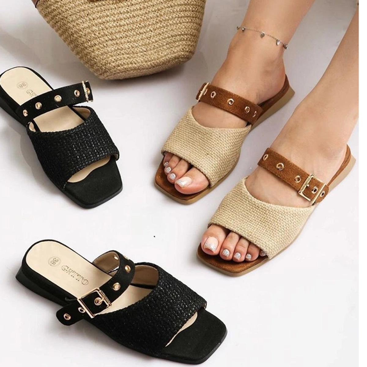 صندل کنفی کرم زنانه مدل Dorna