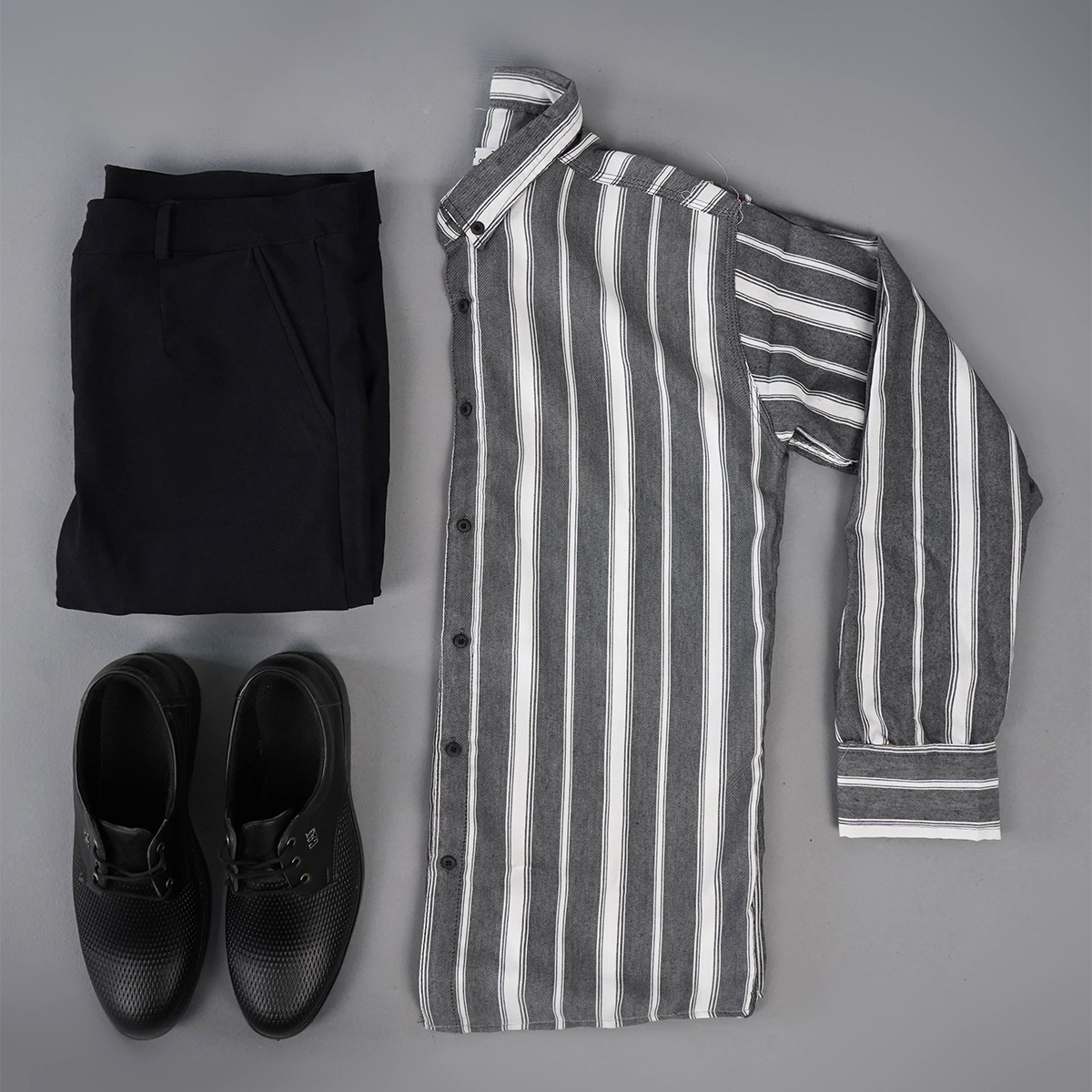 پیراهن راه راه طوسی مردانه مدل Ramin