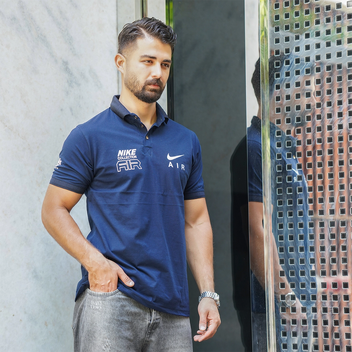 تیشرت مردانه سرمه ای مدل nike air collection