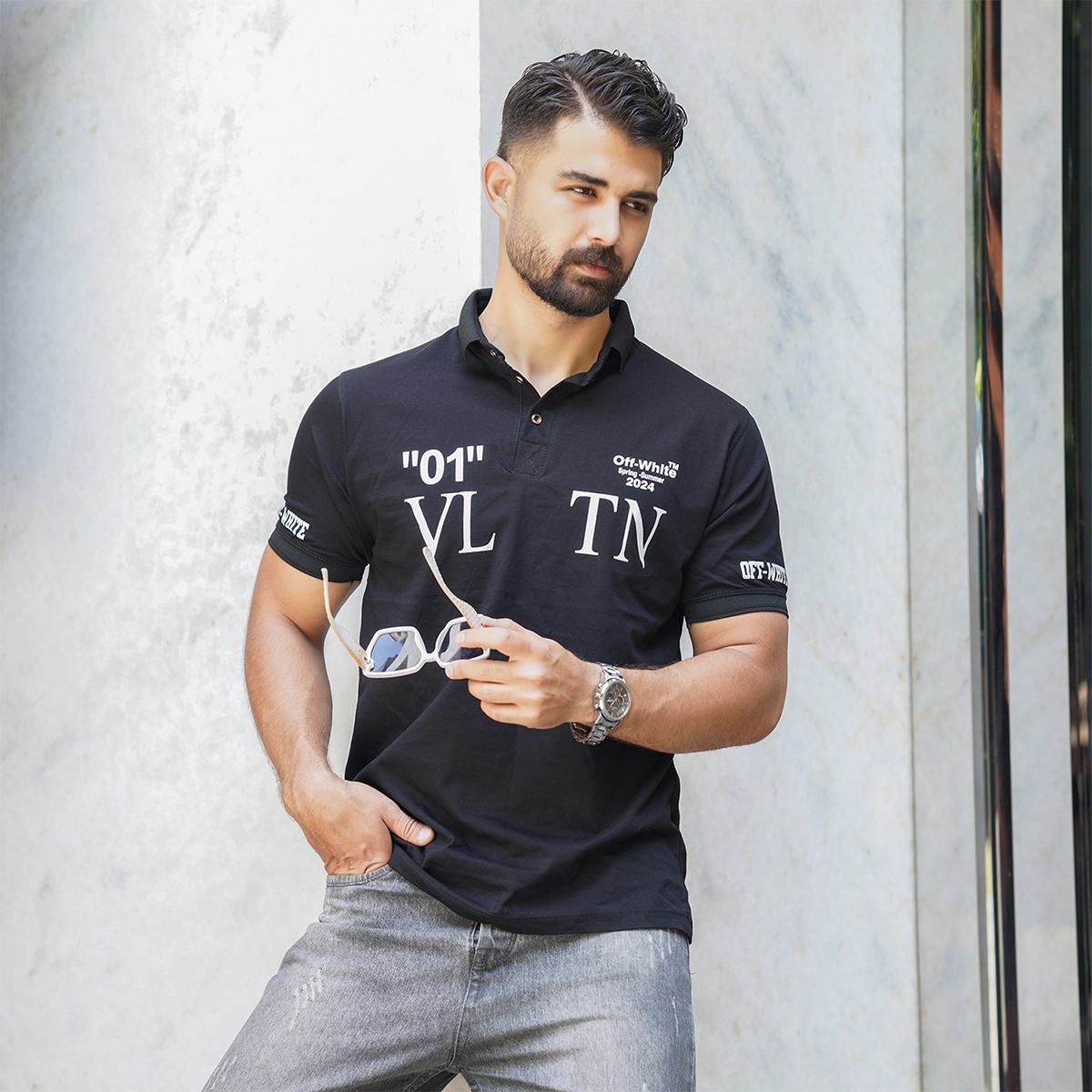 تیشرت مردانه مشکی مدل 01-LV