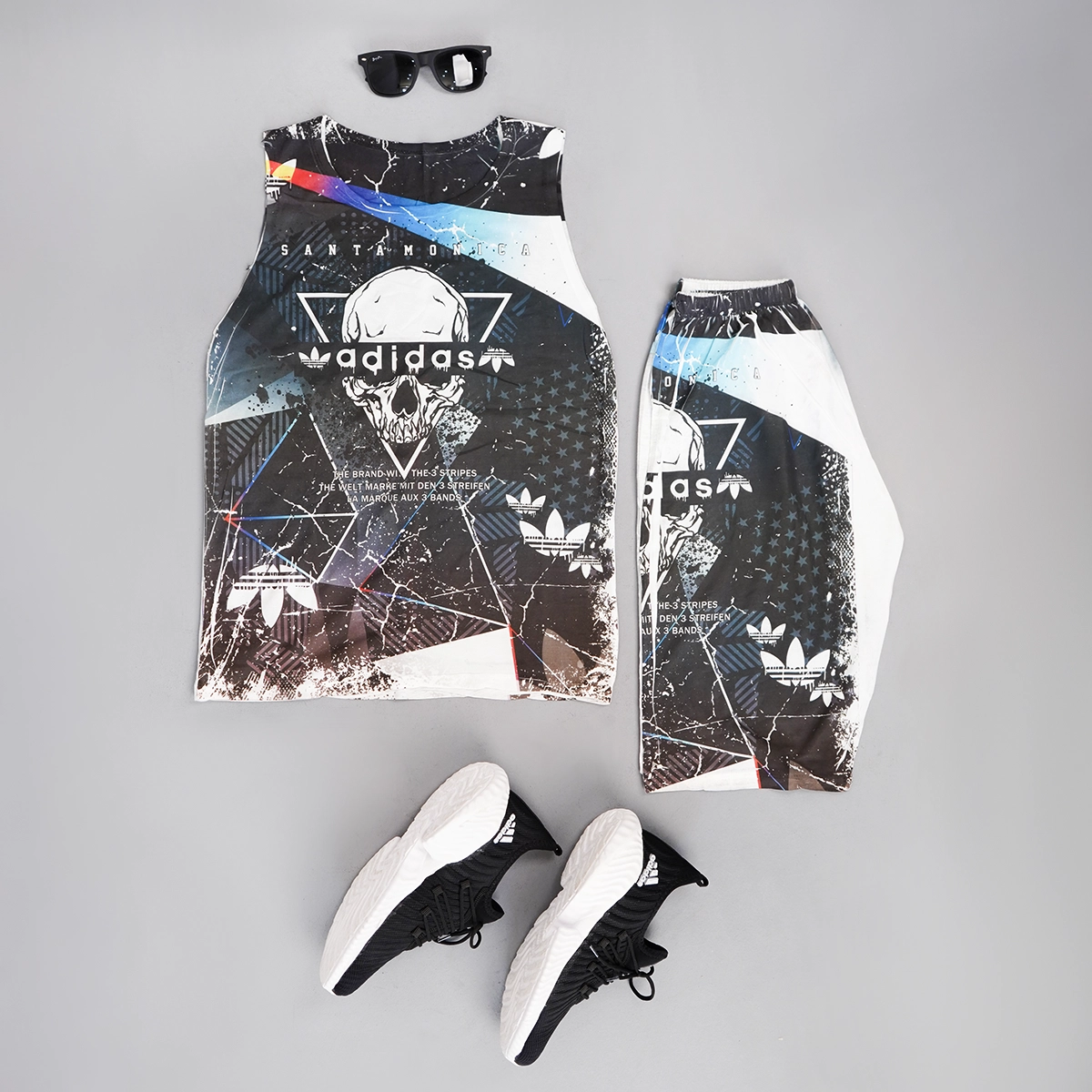 ست رکابی شلوارک مردانه آدیداس طرح جمجمه