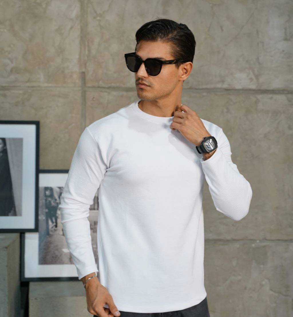 بلوز مردانه آستین بلند سفید مدل Atra