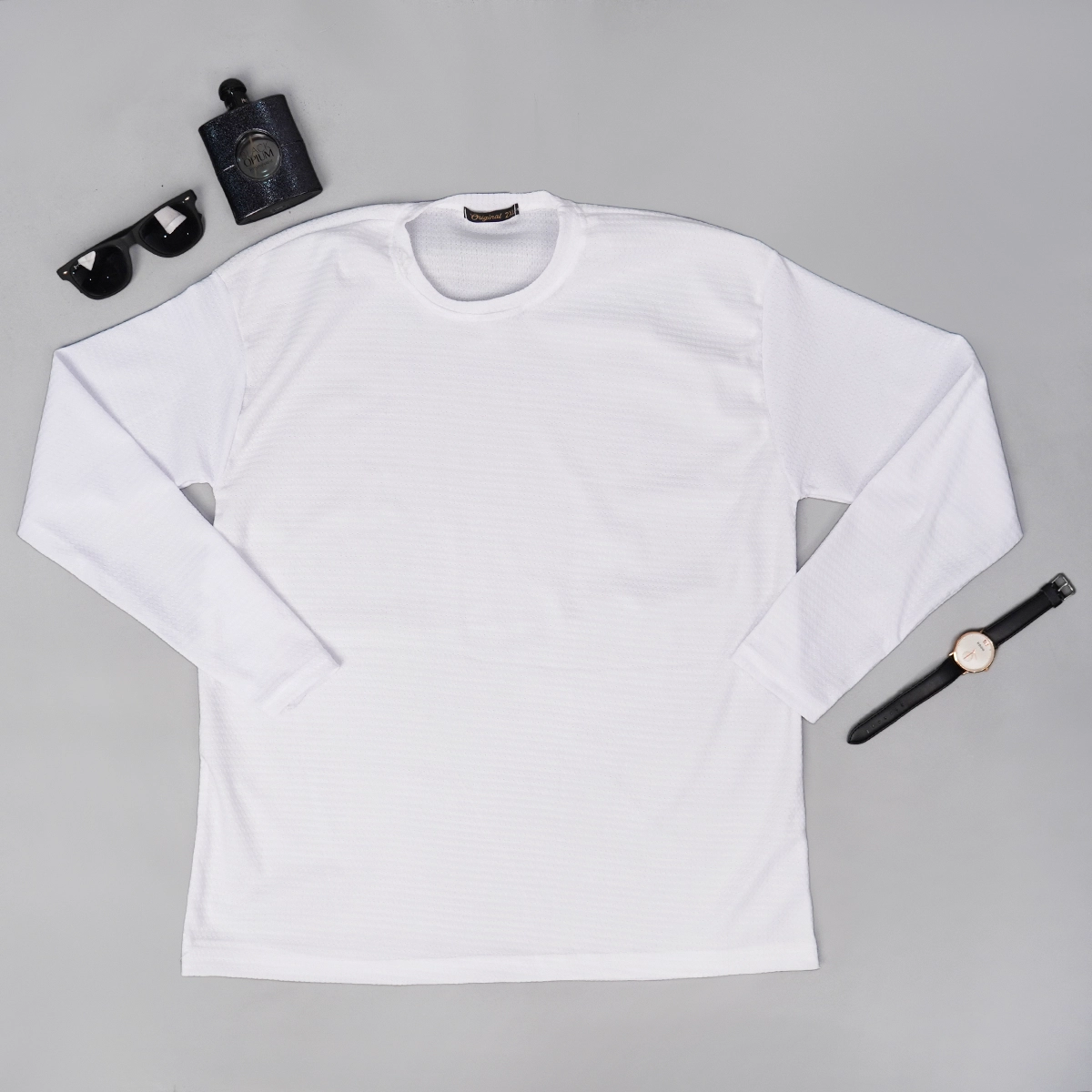 تیشرت آستین بلند مردانه سفید مدل ARSALAN