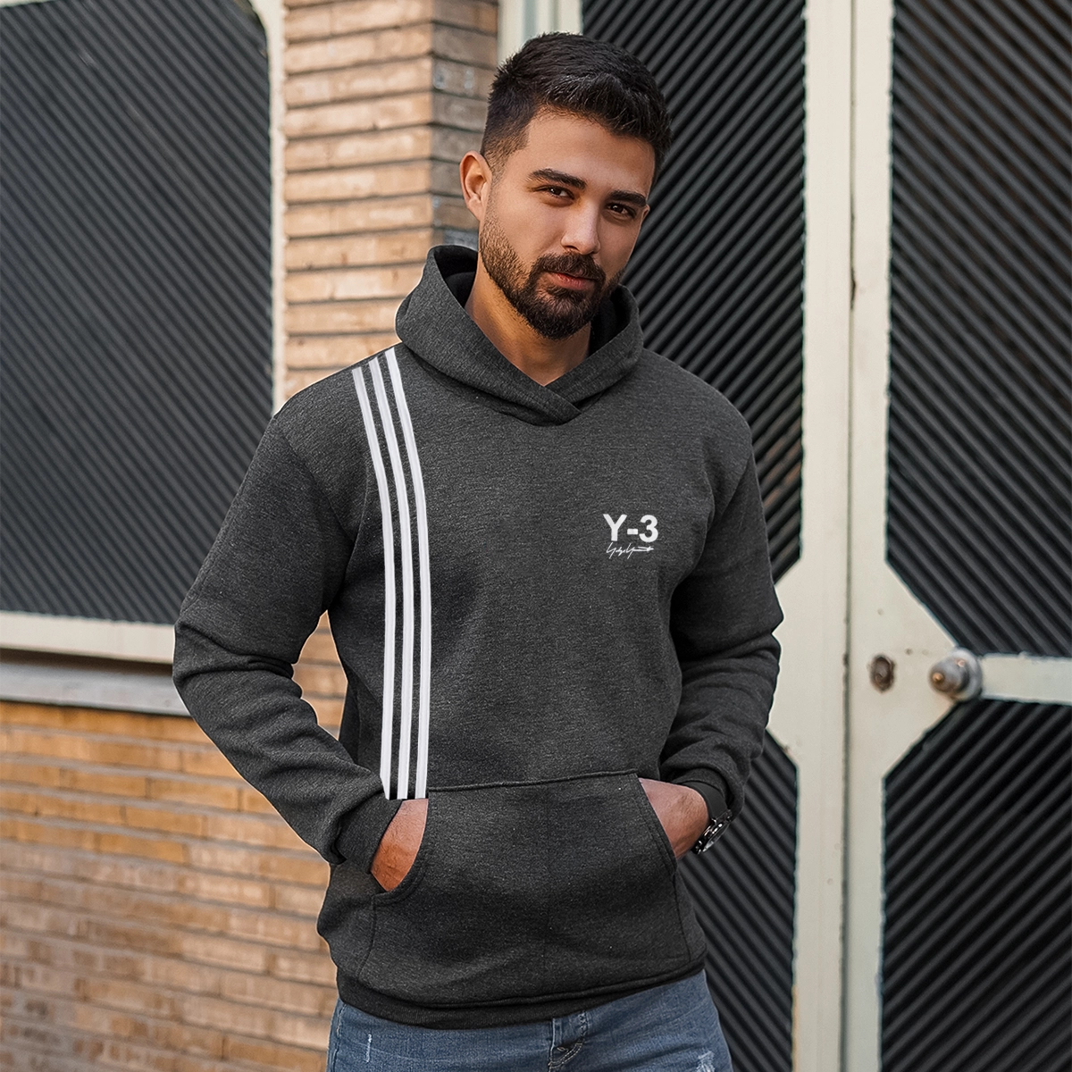 هودی مردانه ذغالی Y-3 مدل kamran