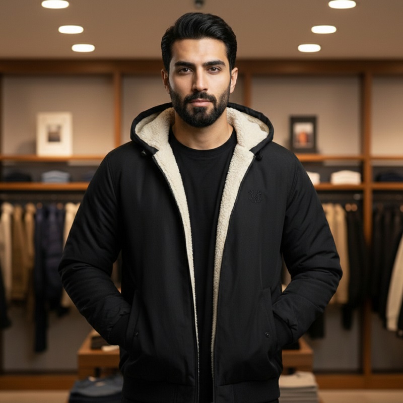 کاپشن مردانه مشکی داخل تمام خز مدل adidas-مشکی