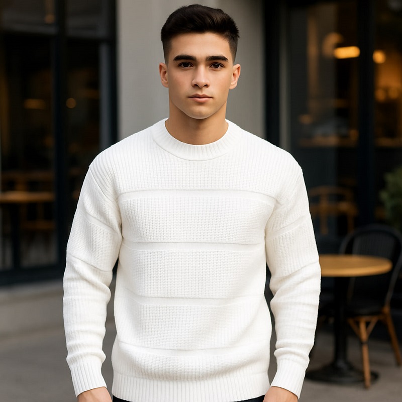 پلیور بافت مردانه یقه گرد مدل Arman-سفید