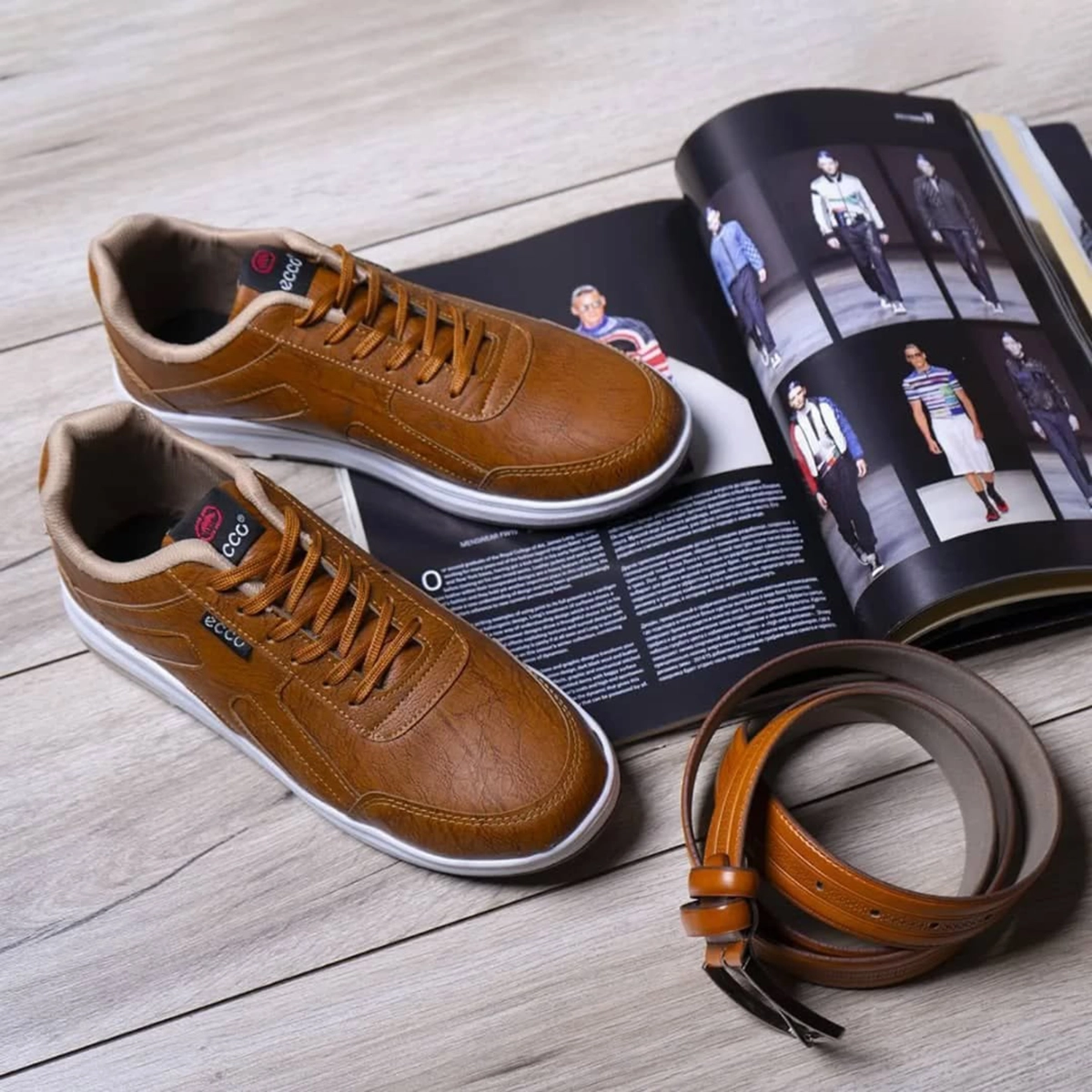 کفش مردانه ecco عسلی مدل Viksa