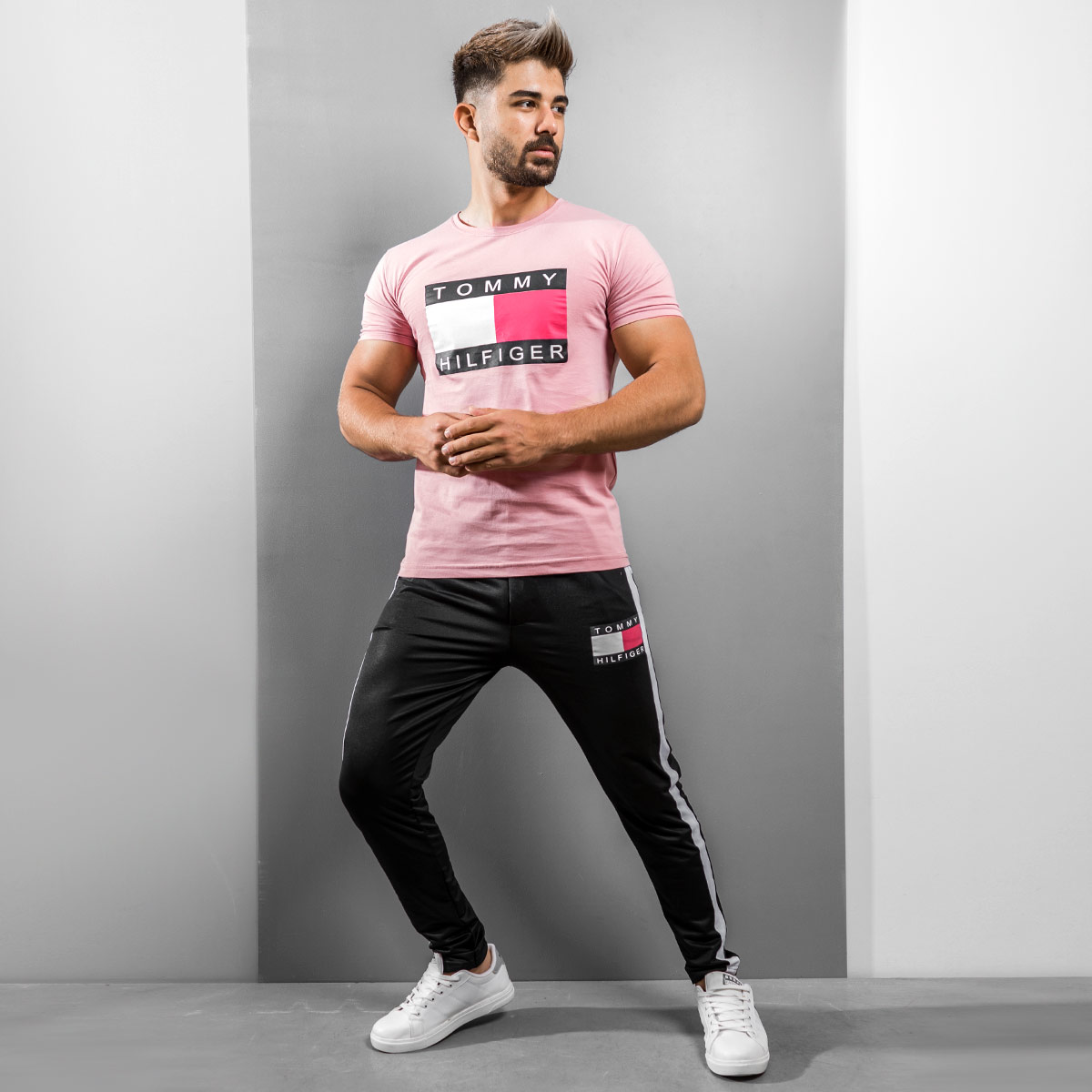 ست تیشرت شلوار Tommy Hilfiger مردانه صورتی مدل Pandura