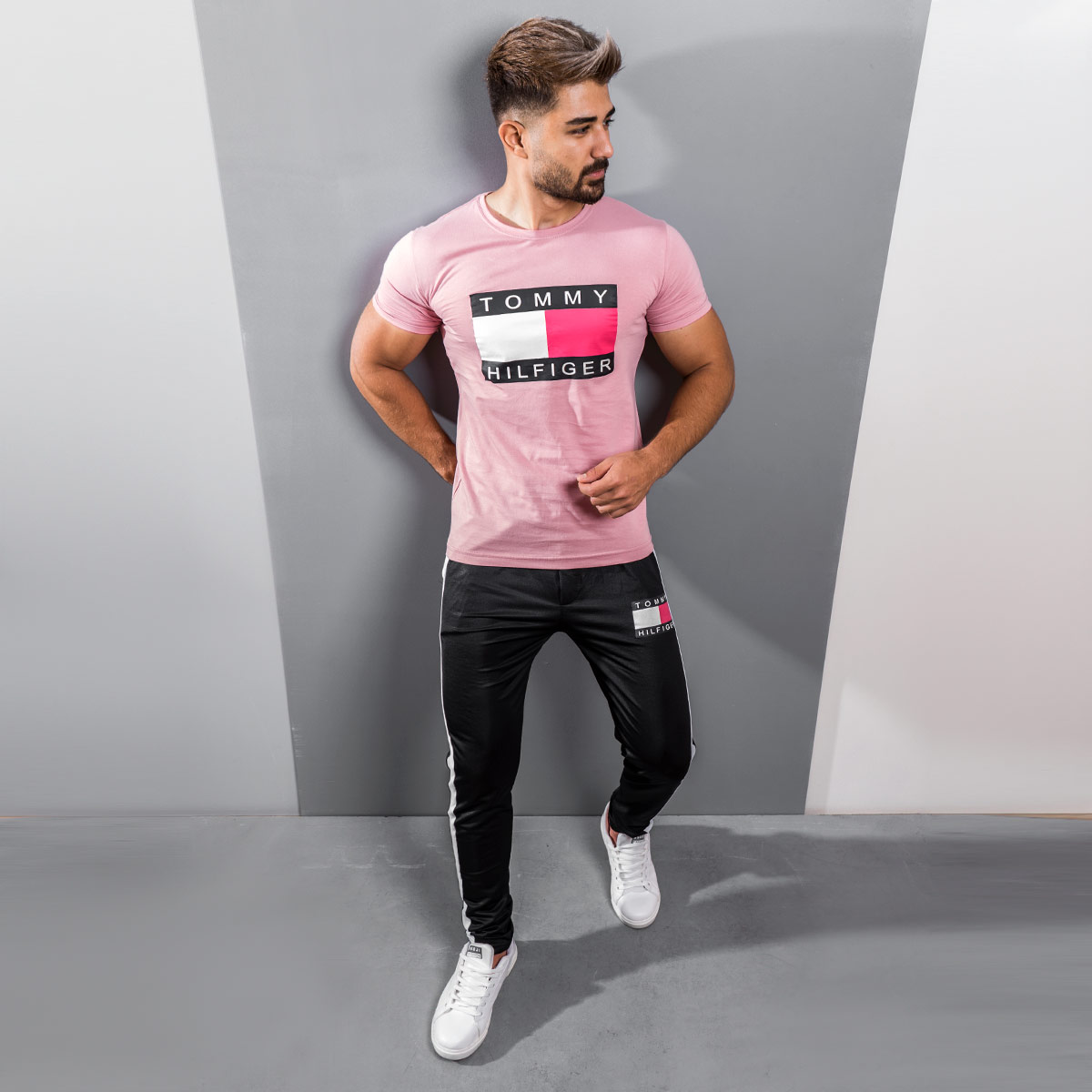 ست تیشرت شلوار Tommy Hilfiger مردانه صورتی مدل Pandura