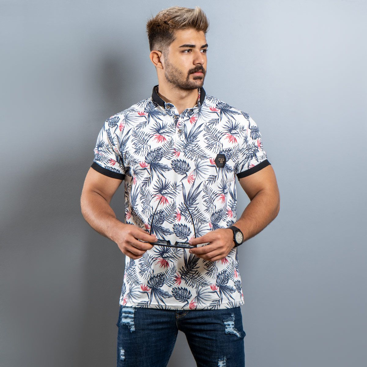 تیشرت Lacoste مردانه سفید قرمز مدل Rion