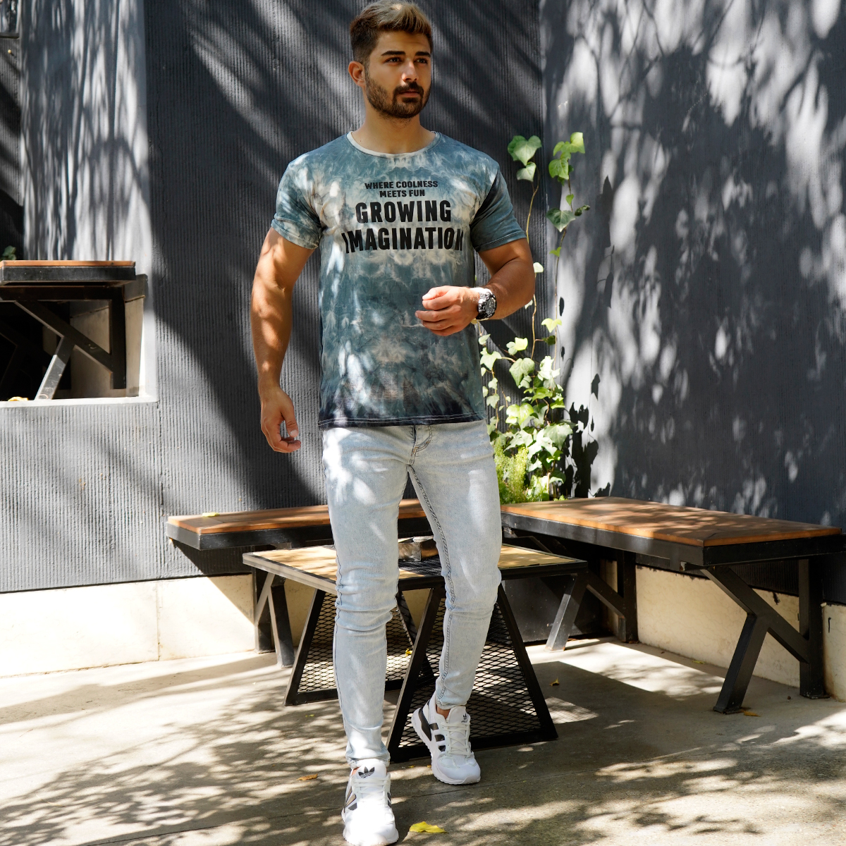 تیشرت مردانه ابر و بادی طوسی مدل windy