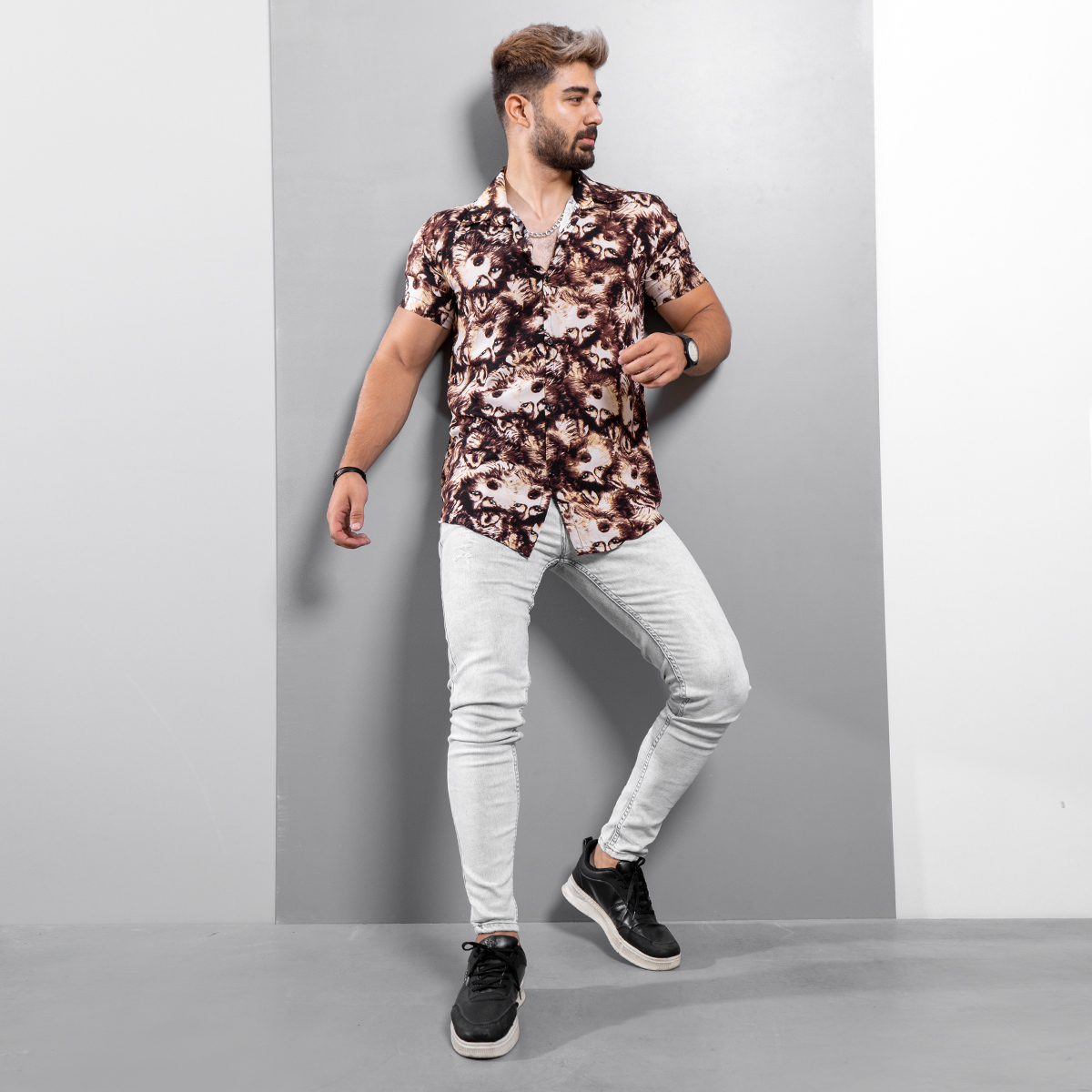 پیراهن هاوایی مردانه مدل Wolf