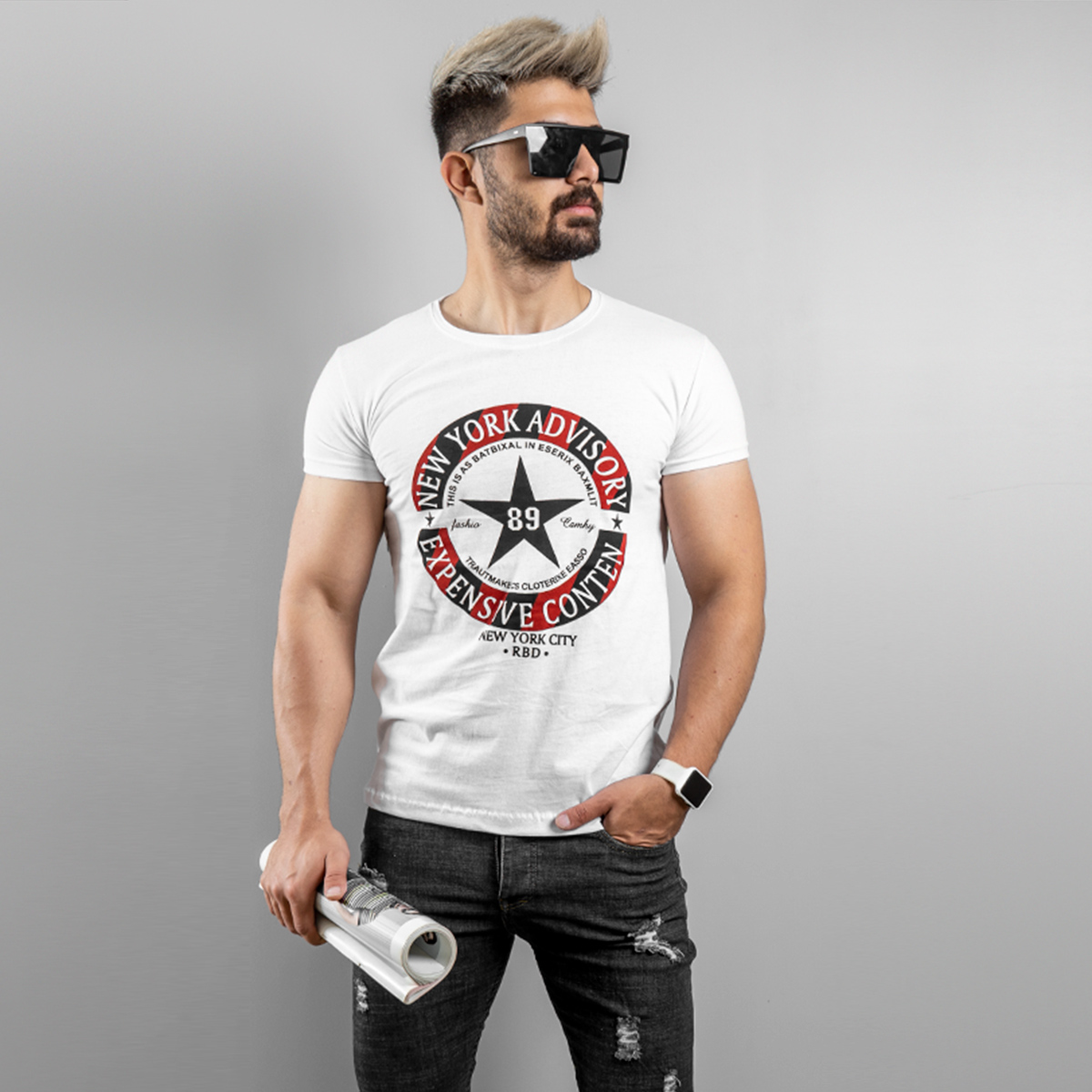 تیشرت مردانه سفیدAdvisory مدل E89