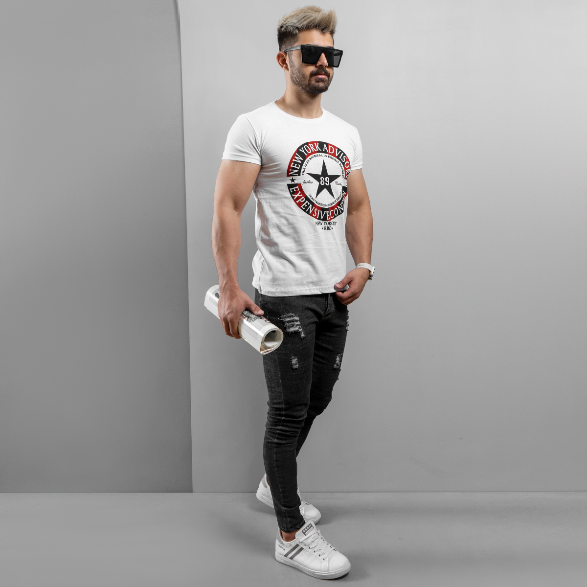 تیشرت مردانه سفیدAdvisory مدل E89