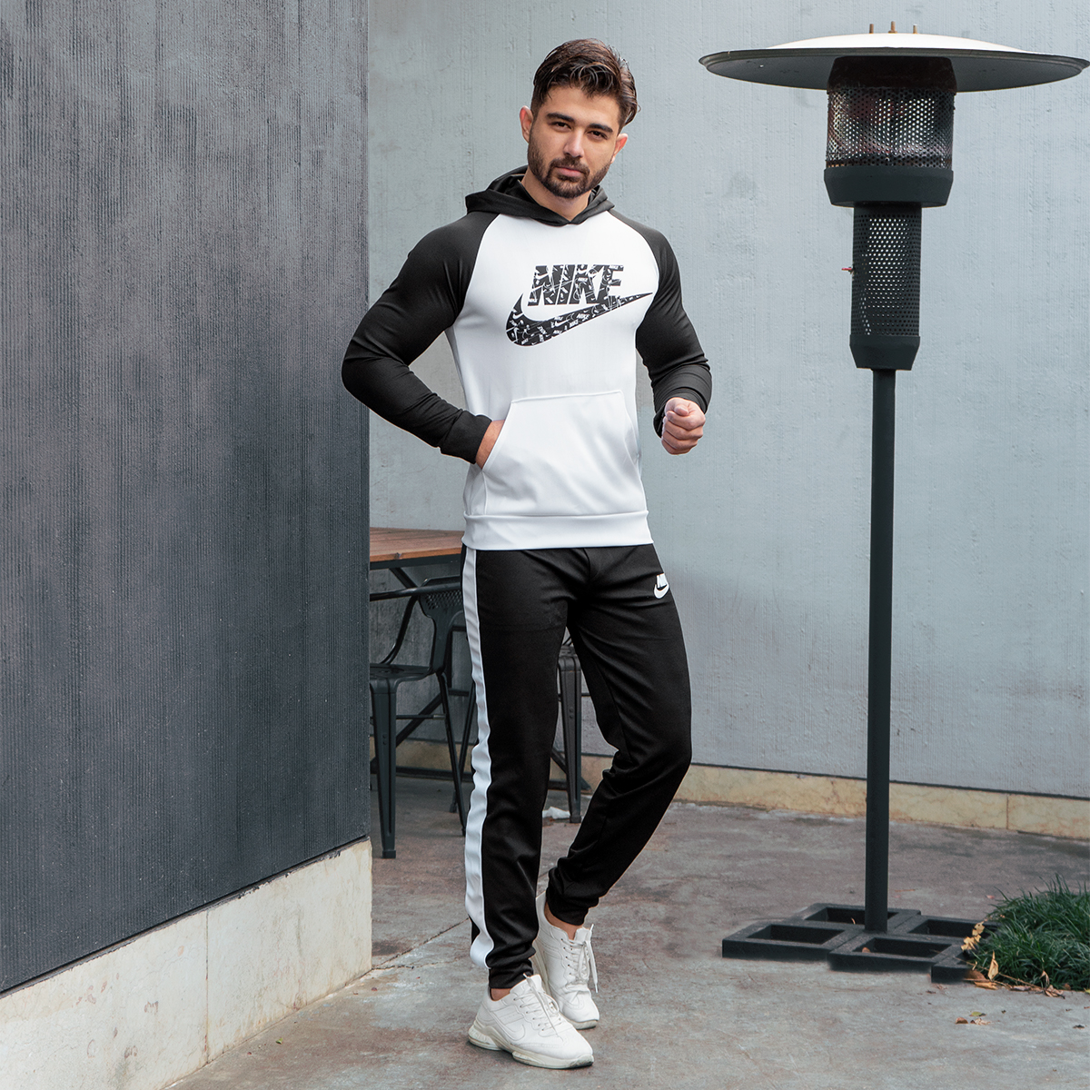 ست هودی شلوار نایک مشکی سفید مردانه مدل S28